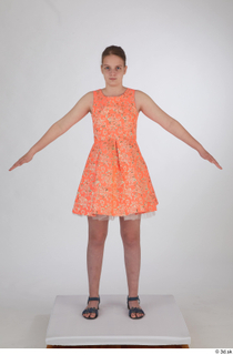 Selin drape dressed orange short dress standing whole body 0009.jpg
